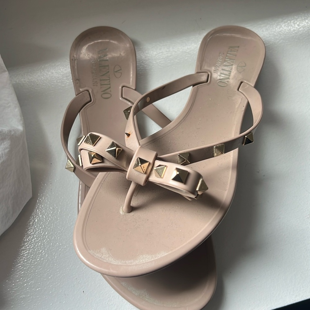 Valentino Nude Sandals with Gold Accents
